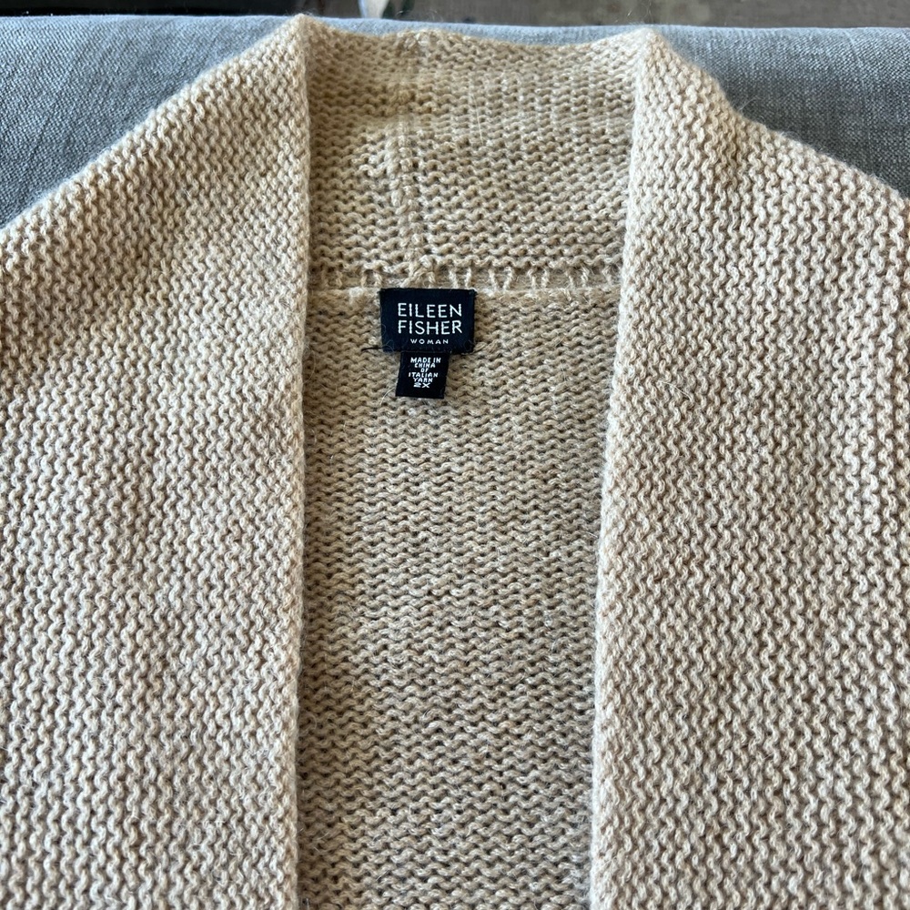 Eileen Fisher Beige Open-Front Knit Cardigan